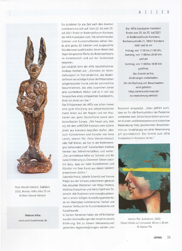 Artikel zur ARTe in Artprofil Nr.142 mit Bild der See-Häsin