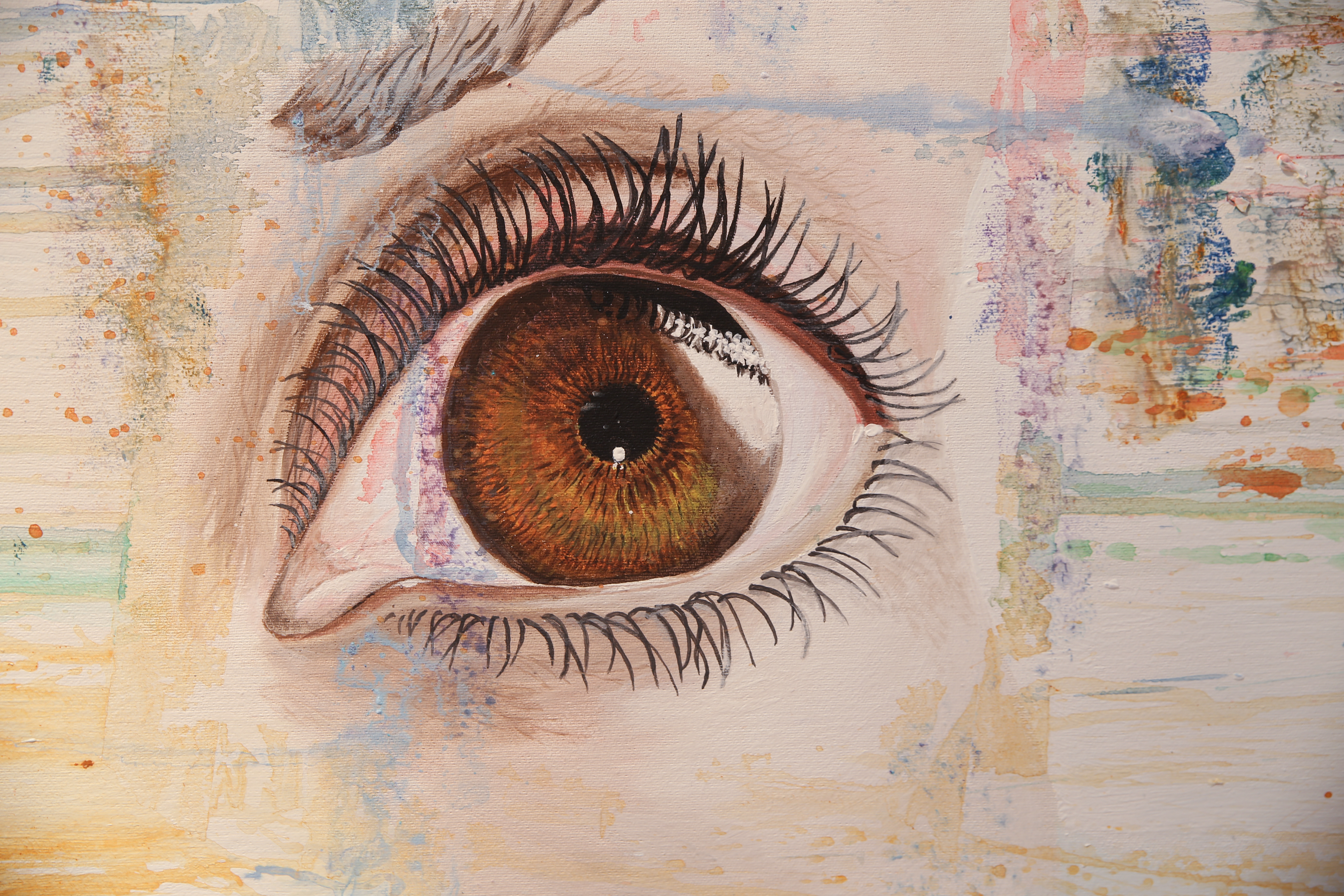 Detailstudie eines Auges, gemalt in Acryl von der Dozentin Petra Wenski-Hänisch, als Beispiel für realistische bzw. figürliche Malerei.