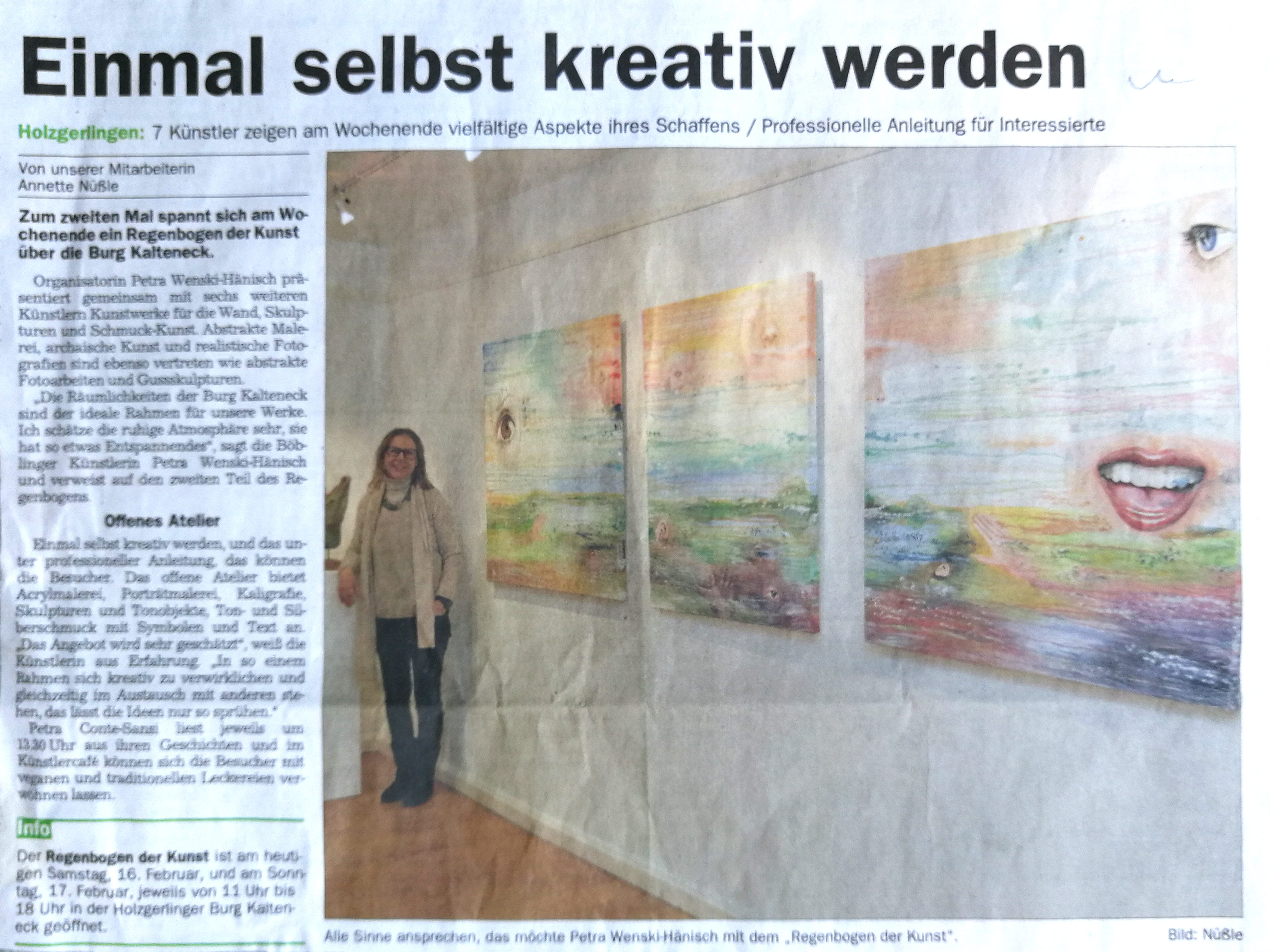 Artikel in der SZ/BZ zum Regenbogen der Kunst in der Burg Kalteneck 2019.