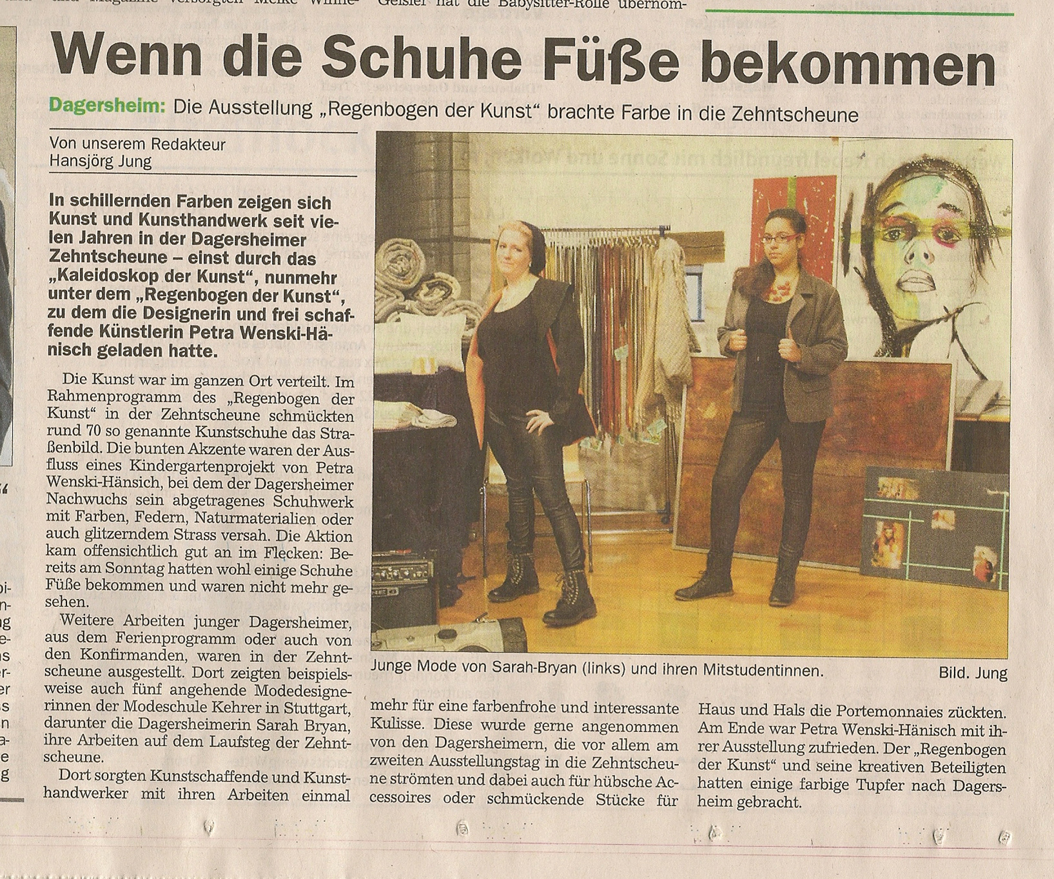 Artikel in der Kreiszeitung Böblinger Bote zum Regenbogen der Kunst in der Zehntscheune in Dagersheim 2014.