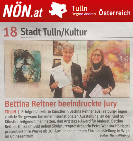 Artikel in der NÖN zum Kunstpreis Bildhauerei bei den Artstages in Freiburg 2018.