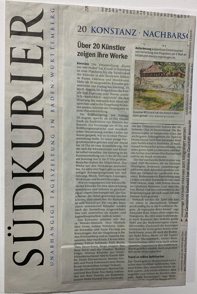 Presselmeldung Südkurier vor Kunst am See-Hafen 2025